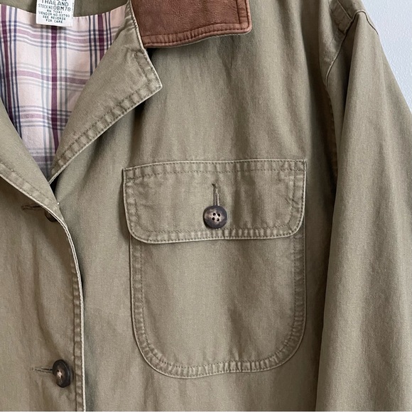Vintage L.L. Bean Barn Coat in Olive Green with Leather Collar, Petite Large - Picture 5 of 12